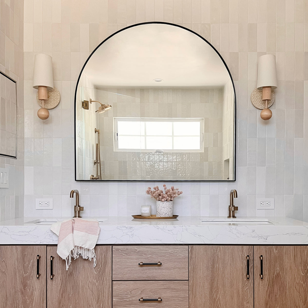 Amherst by Cedar & Moss shown in Maple with Natural White & Cream Quilted ceramic. Interior design by LHK Interiors.