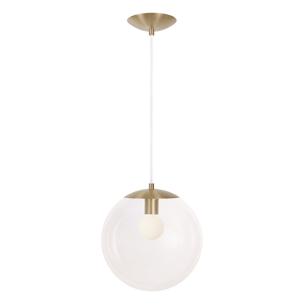Alto Cord 12” shown in Brass with White Cloth Cord and a Clear 12” Globe
