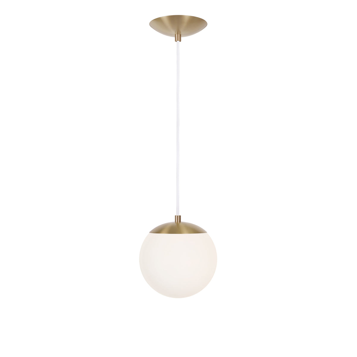 Alto Cord 8" shown in Brass with White Cloth Cord and an Opal 8" Globe