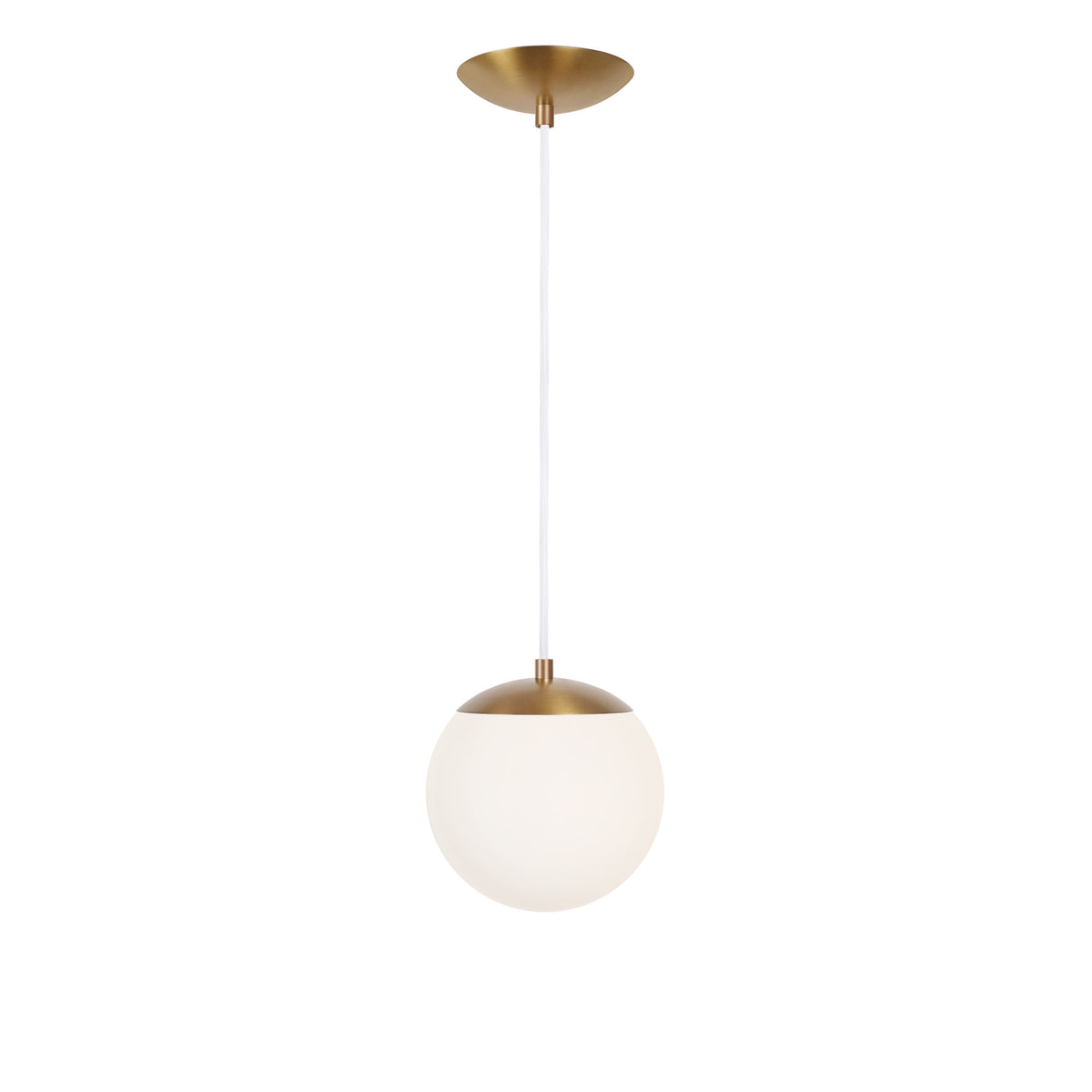 Alto Cord 8" shown in Heirloom Brass with White Cloth Cord and an Opal 8" Globe