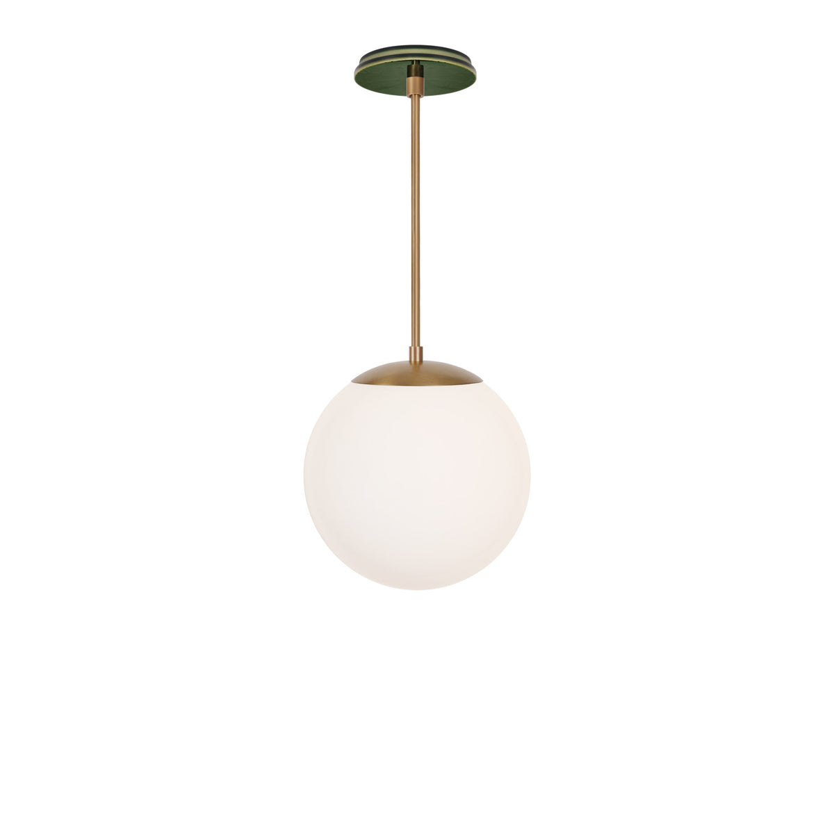 Alto Rod 10” Opal shown in Heirloom Brass with a Forest Green Star Ceramic Canopy
