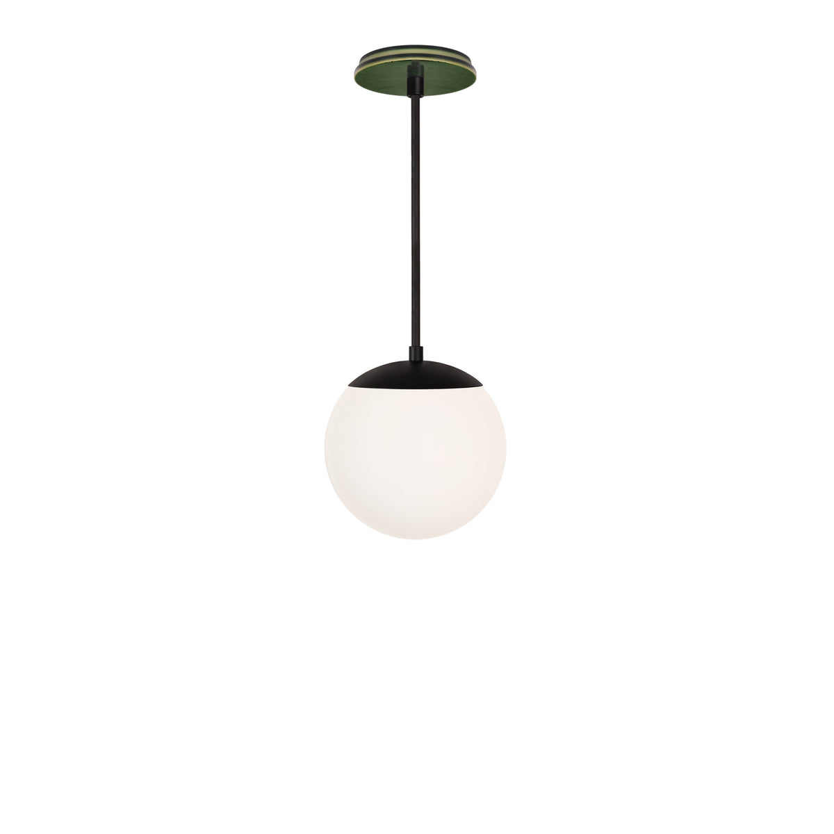 Alto Rod 8” Opal shown in Matte Black with a Forest Green Star Ceramic Canopy