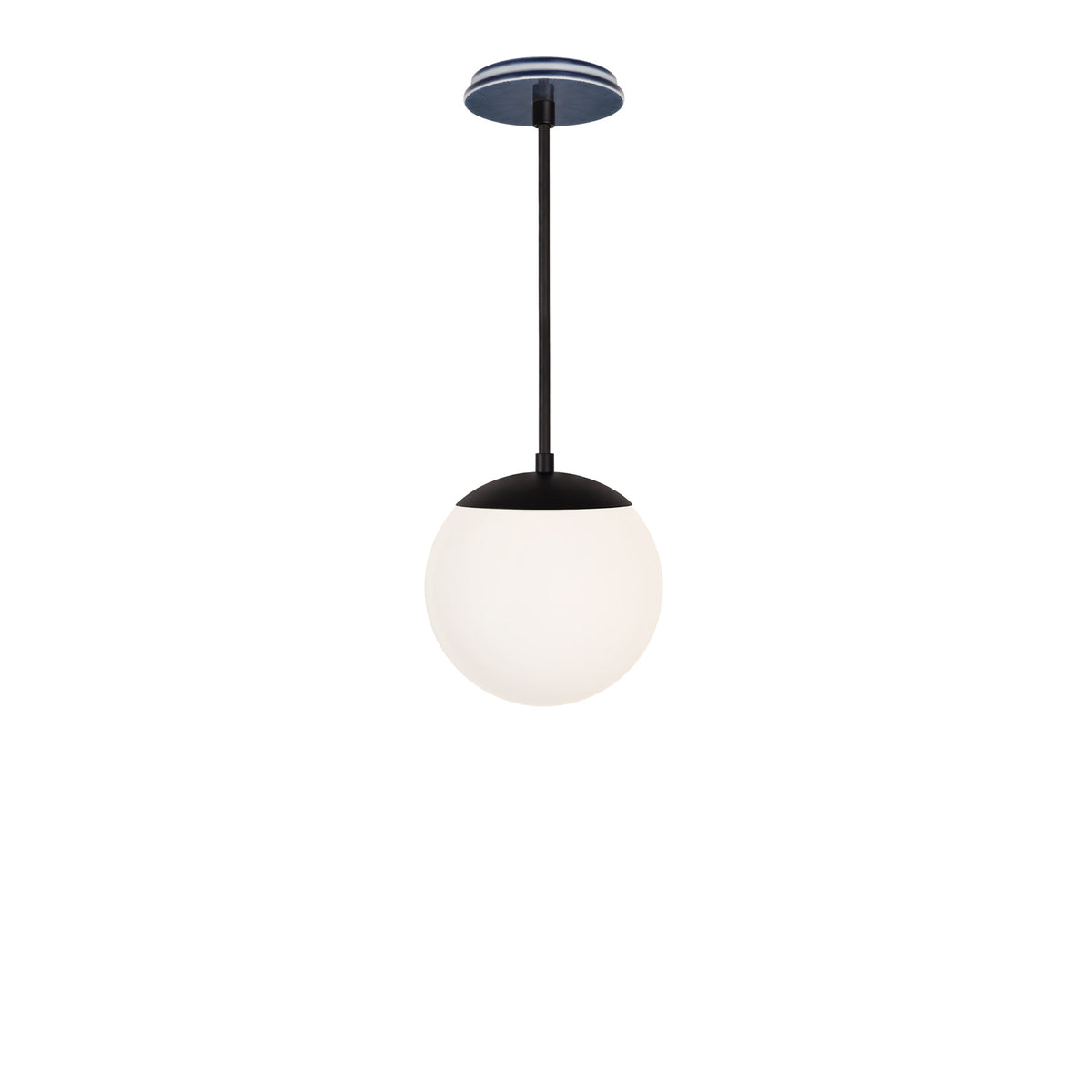 Alto Rod 8” Opal shown in Matte Black with an Indigo Blue Star Ceramic Canopy