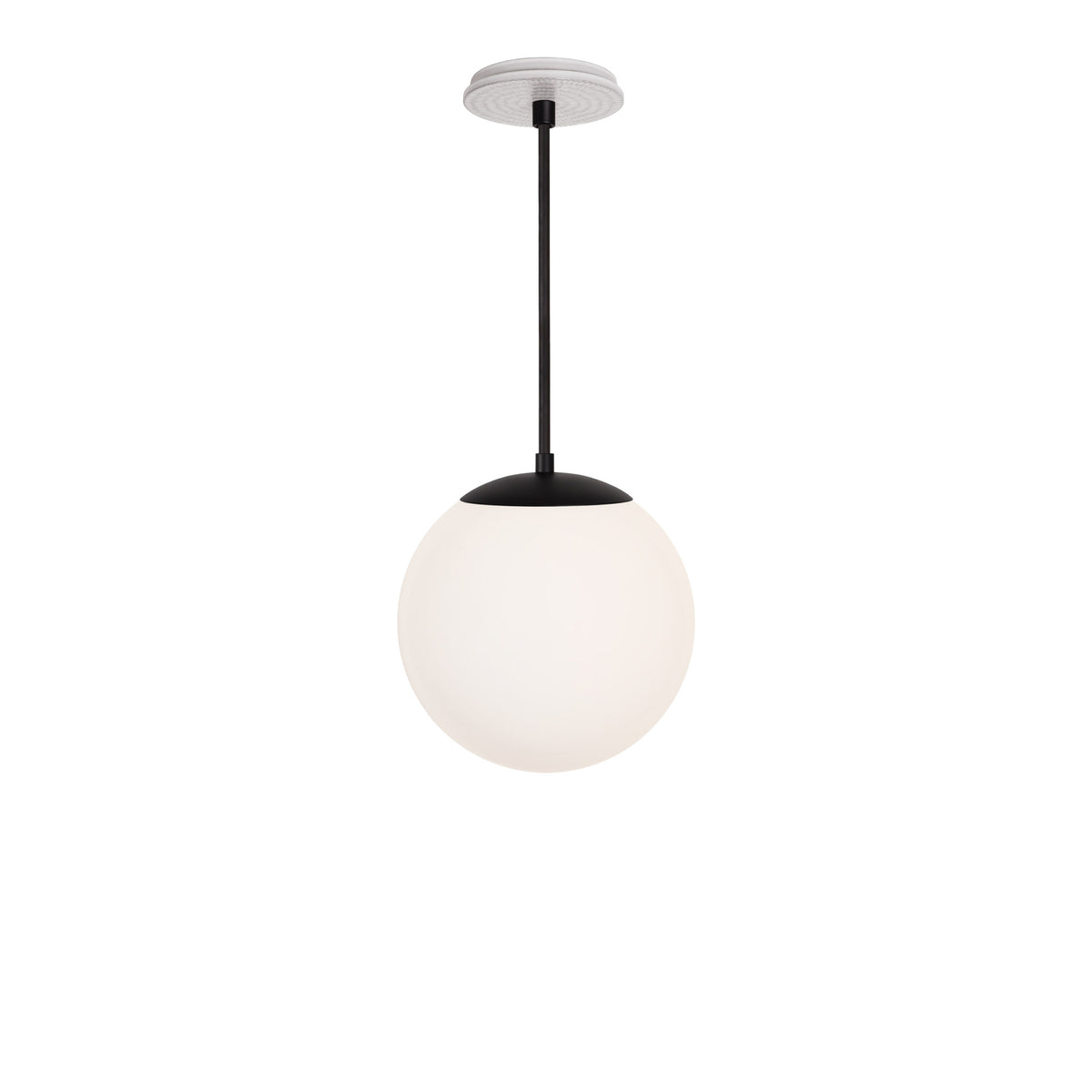 Alto Rod 10” Opal shown in Matte Black with a Brownstone White Sunflower Ceramic Canopy
