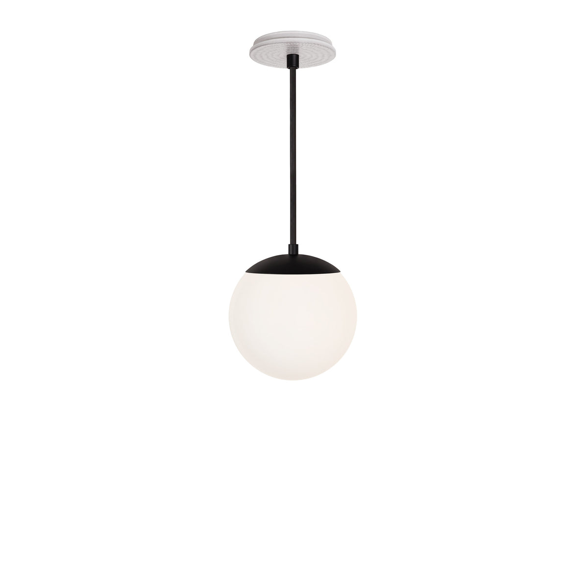 Alto Rod 8” Opal shown in Matte Black with a Brownstone White Sunflower Ceramic Canopy
