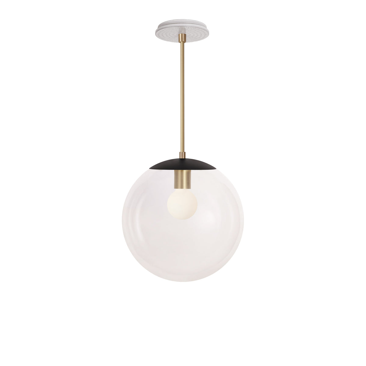 Alto Rod 12” Clear shown in Matte Black with Brass and a Brownstone White Sunflower Ceramic Canopy