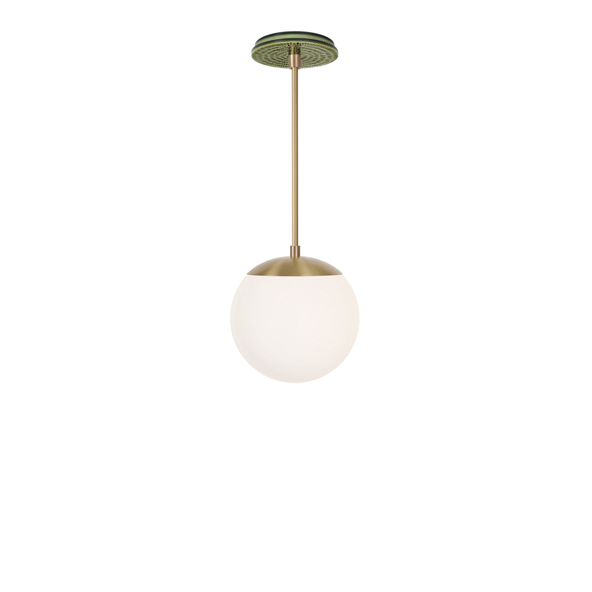 Alto Rod 8” Opal shown in Brass with a Forest Green Sunflower Ceramic Canopy