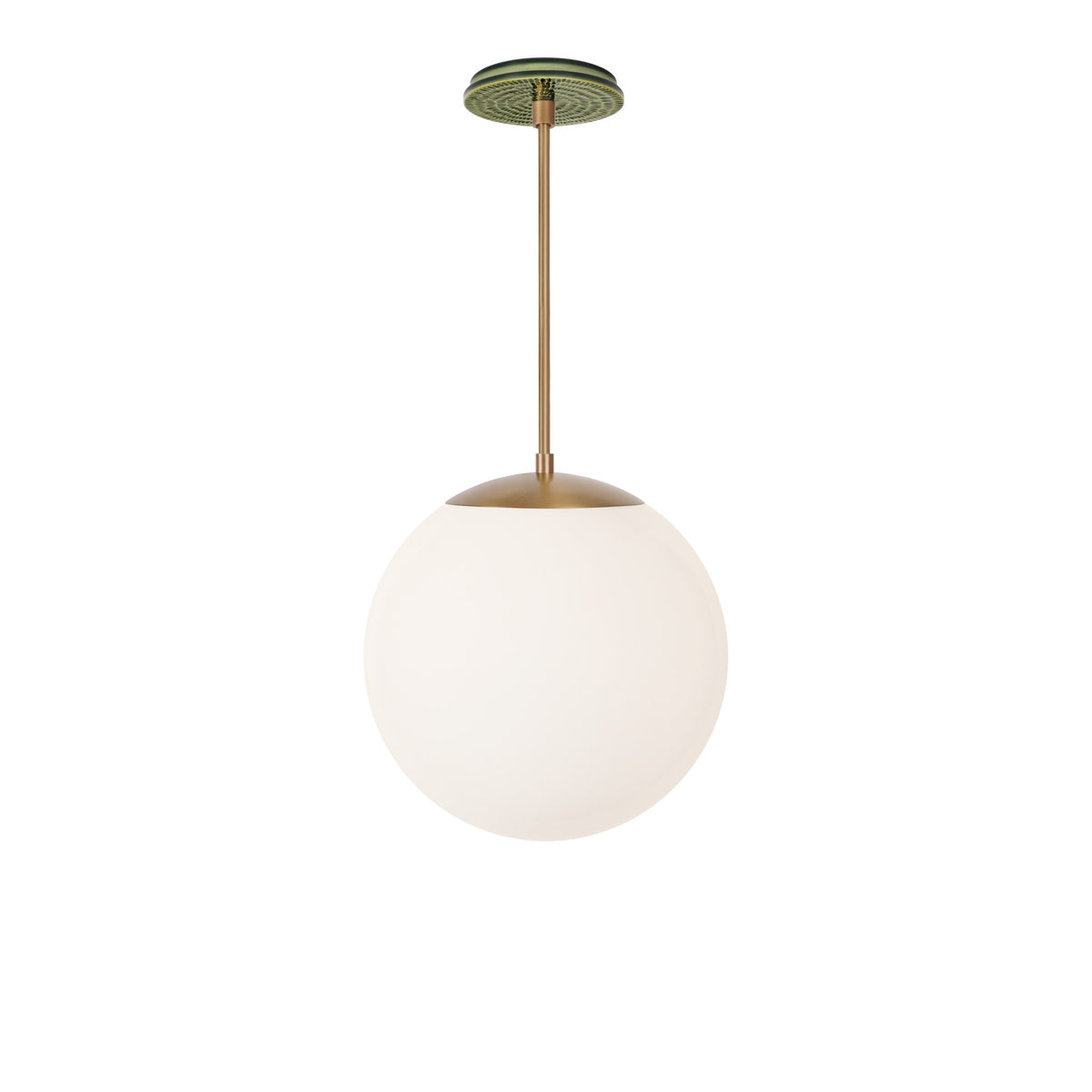 Alto Rod 12” Opal shown in Heirloom Brass with a Forest Green Sunflower Ceramic Canopy