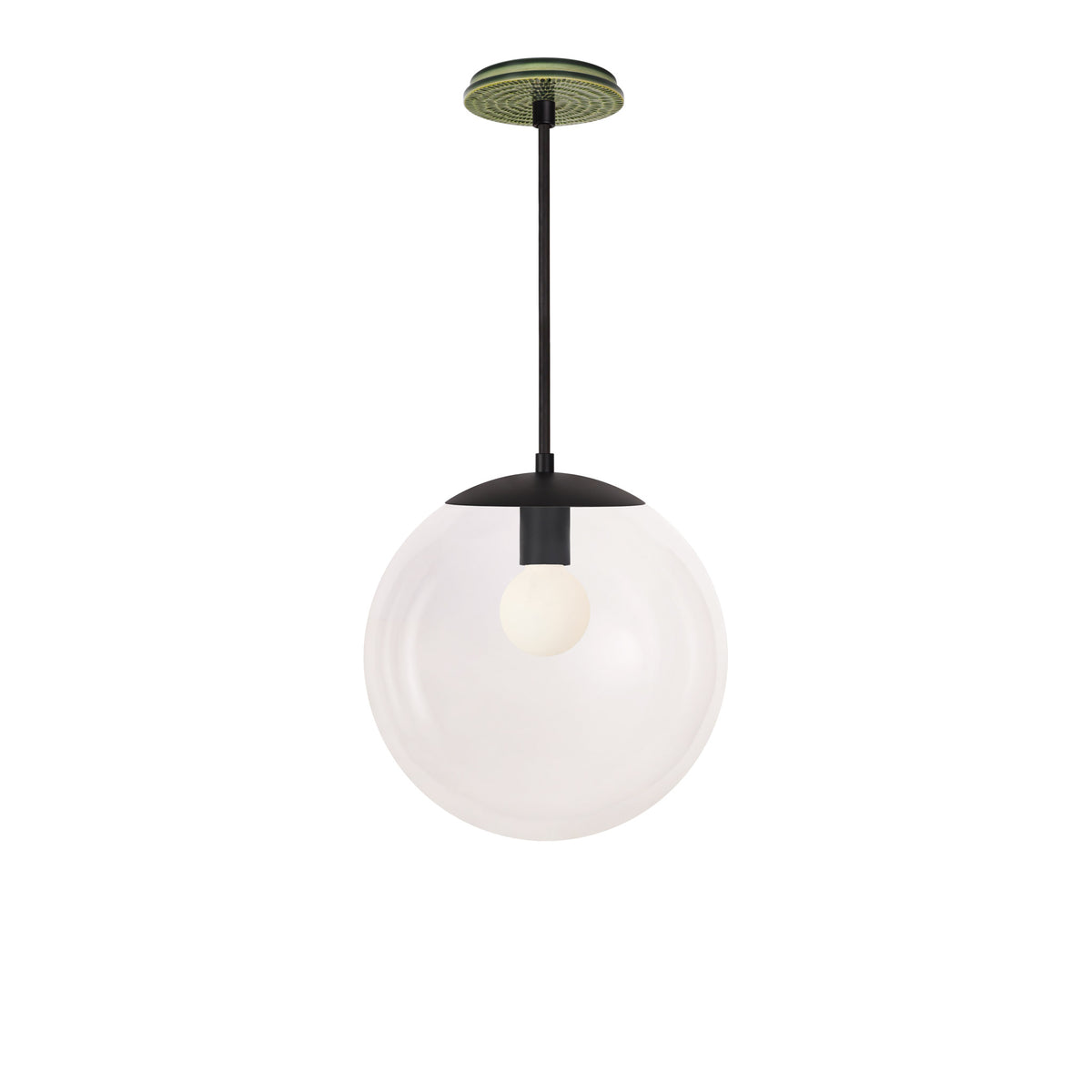Alto Rod 12” Clear shown in Matte Black with a Forest Green Sunflower Ceramic Canopy