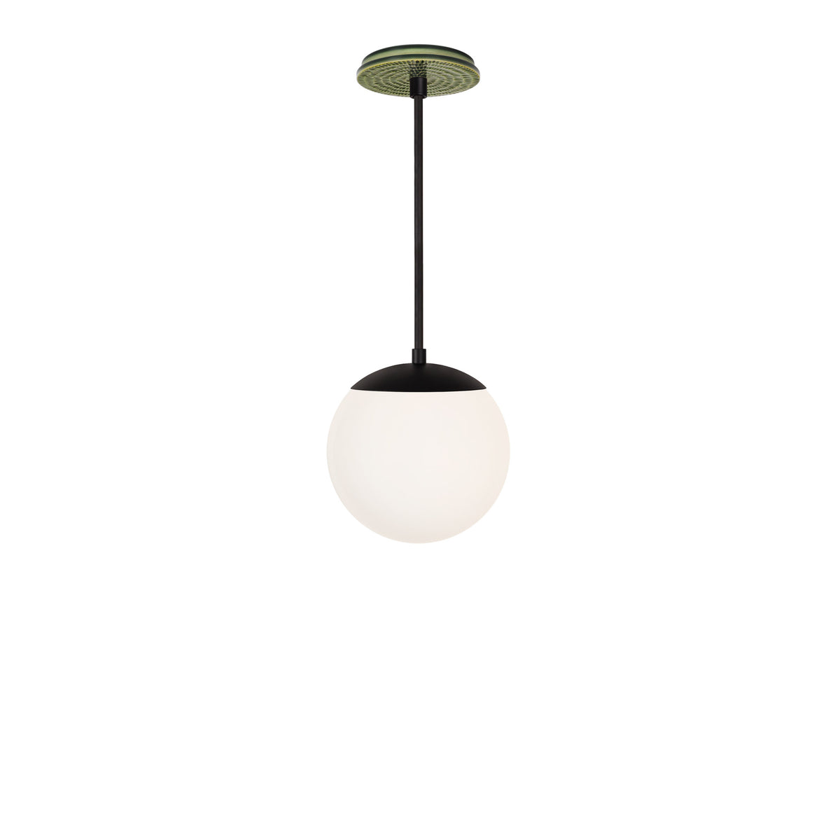 Alto Rod 8” Opal shown in Matte Black with a Forest Green Sunflower Ceramic Canopy