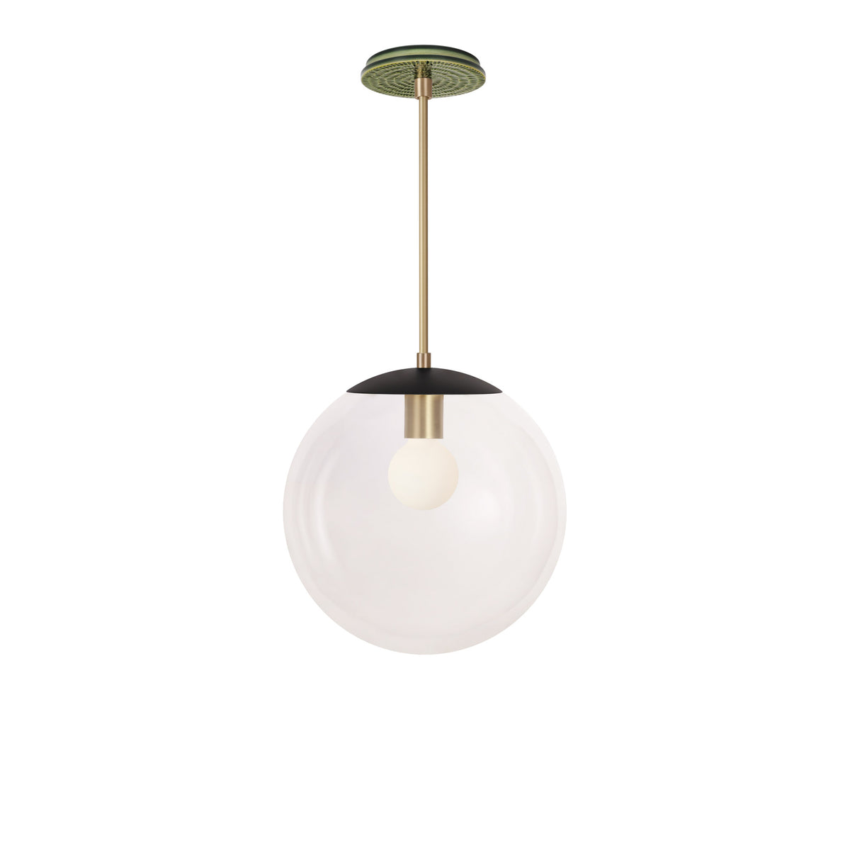 Alto Rod 12” Clear shown in Matte Black with Brass and a Forest Green Sunflower Ceramic Canopy