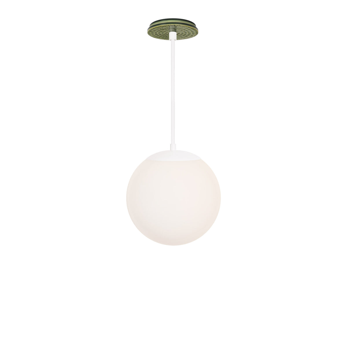 Alto Rod 10” Opal shown in White with a Forest Green Sunflower Ceramic Canopy