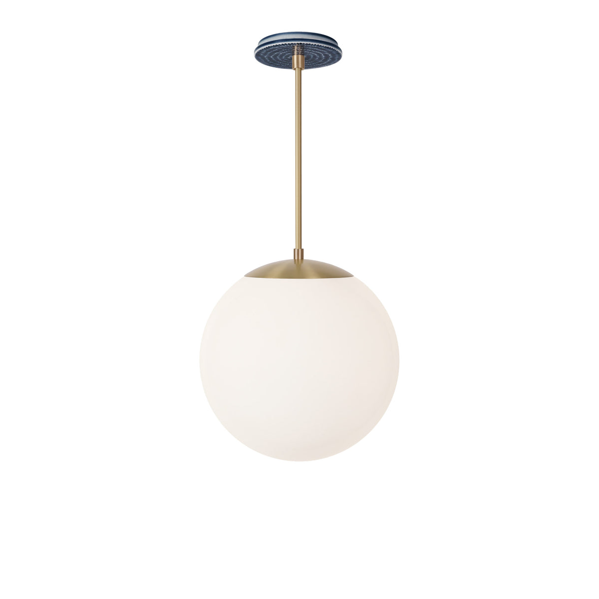 Alto Rod 12” Opal shown in Brass with an Indigo Blue Sunflower Ceramic Canopy