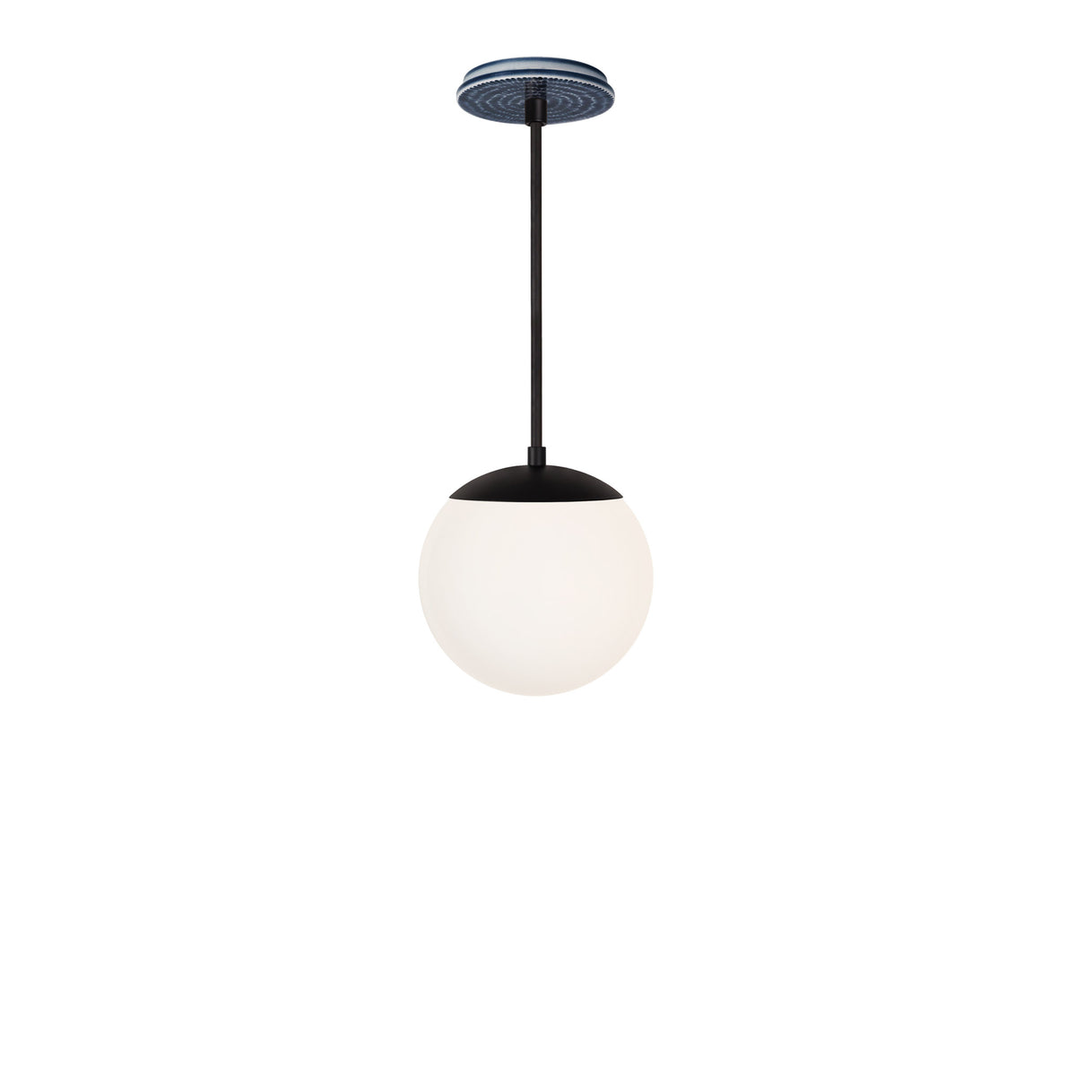 Alto Rod 8” Opal shown in Matte Black with an Indigo Blue Sunflower Ceramic Canopy
