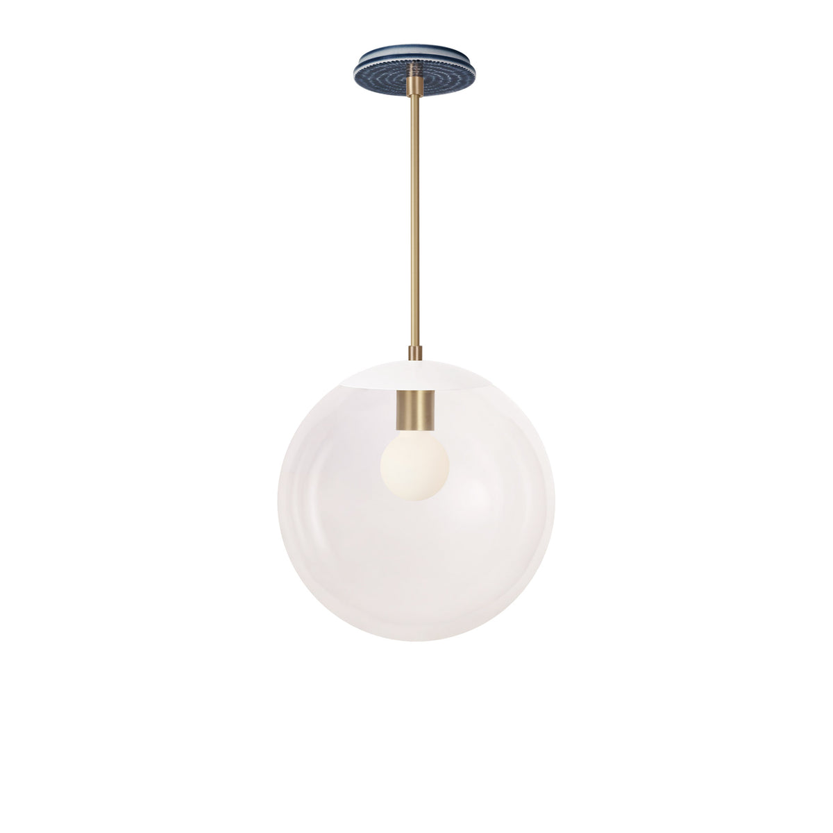 Alto Rod 12” Clear shown in White with Brass and an Indigo Blue Sunflower Ceramic Canopy