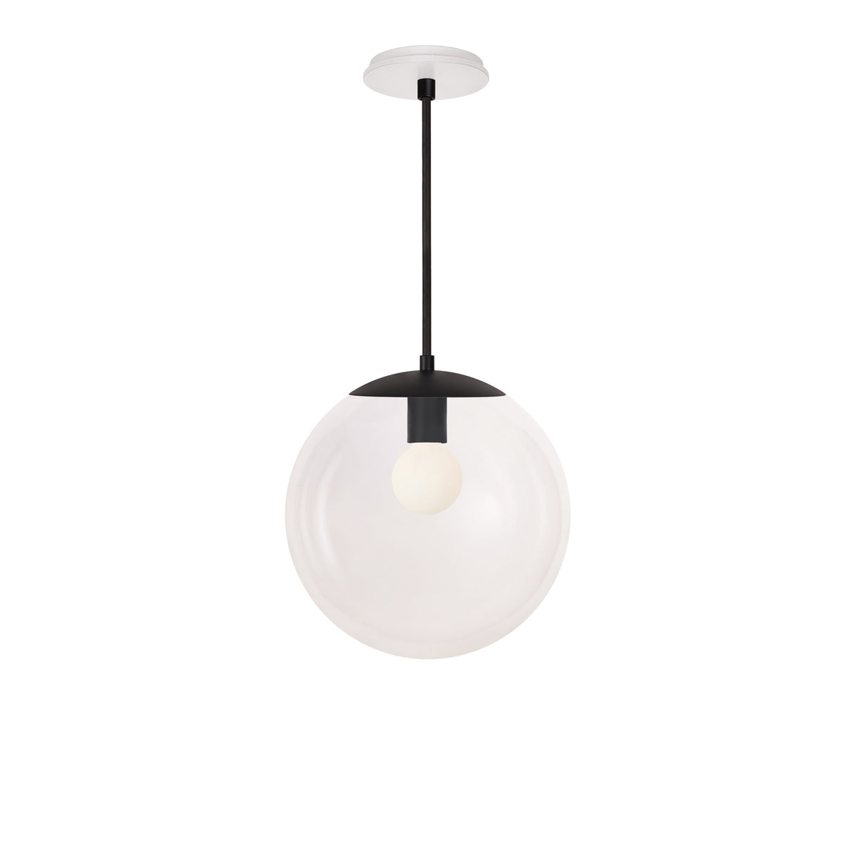 Alto Rod 12” Clear shown in Matte Black with a Brownstone White Swift Ceramic Canopy