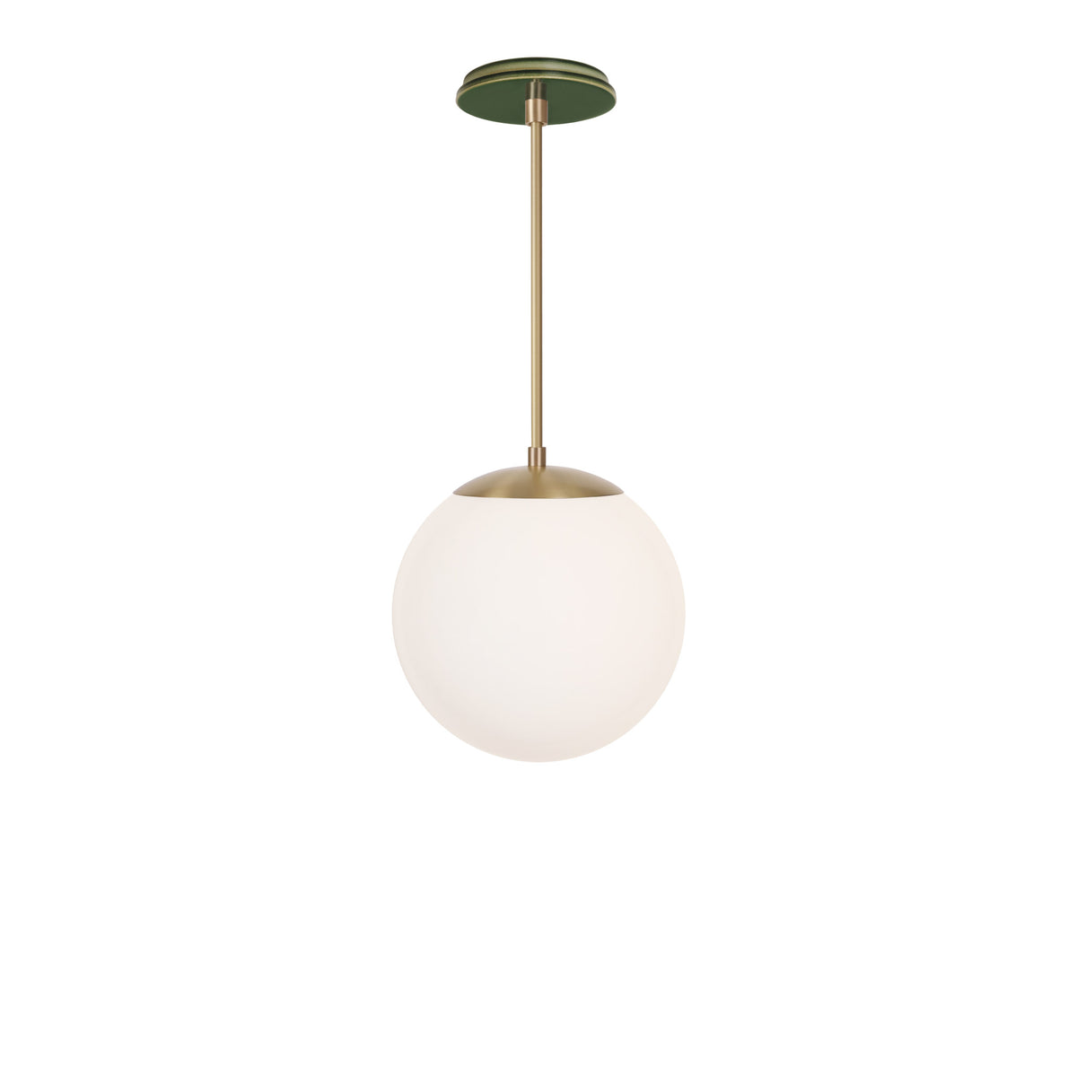 Alto Rod 10” Opal shown in Brass with a Forest Green Swift Ceramic Canopy
