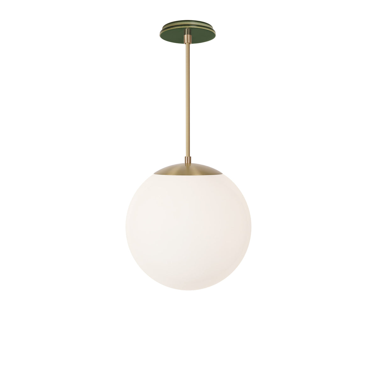 Alto Rod 12” Opal shown in Brass with a Forest Green Swift Ceramic Canopy