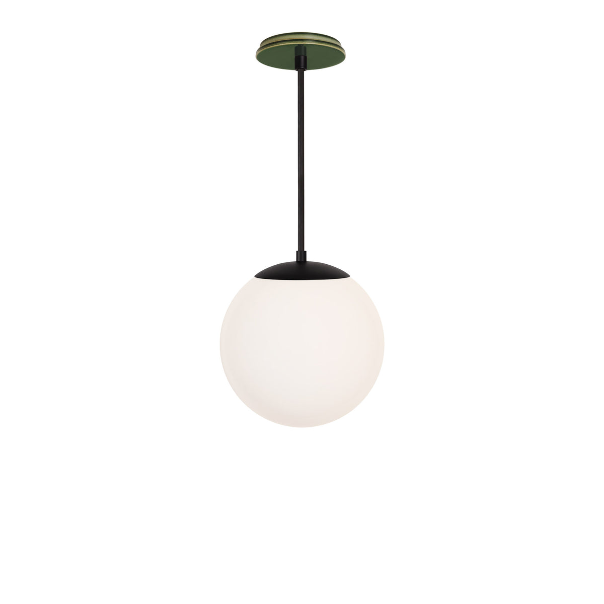 Alto Rod 10” Opal shown in Matte Black with a Forest Green Swift Ceramic Canopy