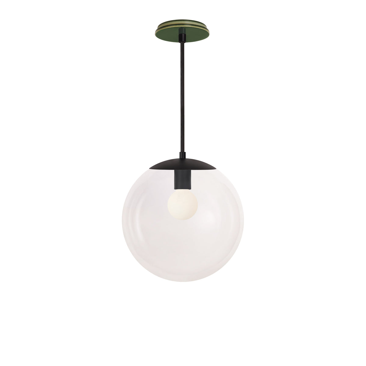 Alto Rod 12” Clear shown in Matte Black with a Forest Green Swift Ceramic Canopy