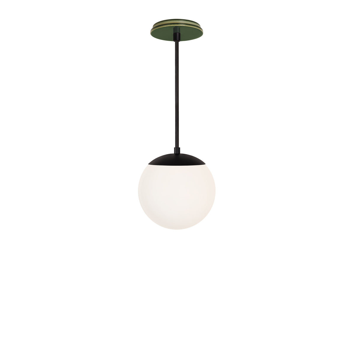 Alto Rod 8” Opal shown in Matte Black with a Forest Green Swift Ceramic Canopy