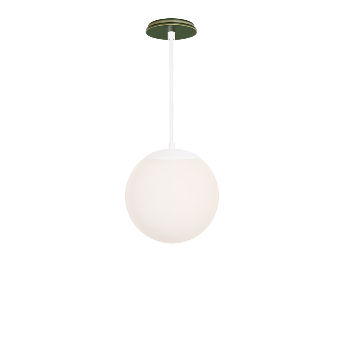 Alto Rod 10” Opal shown in White with a Forest Green Swift Ceramic Canopy
