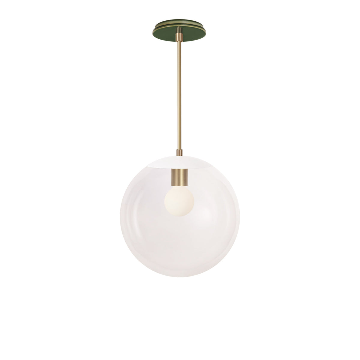 Alto Rod 12” Clear shown in White with Brass and a Forest Green Swift Ceramic Canopy