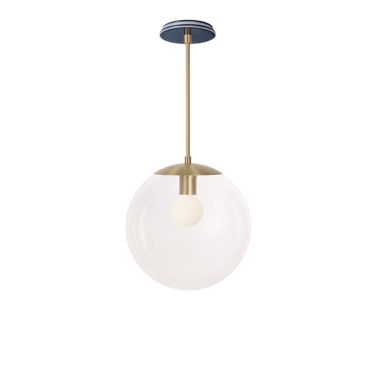 Alto Rod 12” Clear shown in Brass with an Indigo Blue Swift Ceramic Canopy