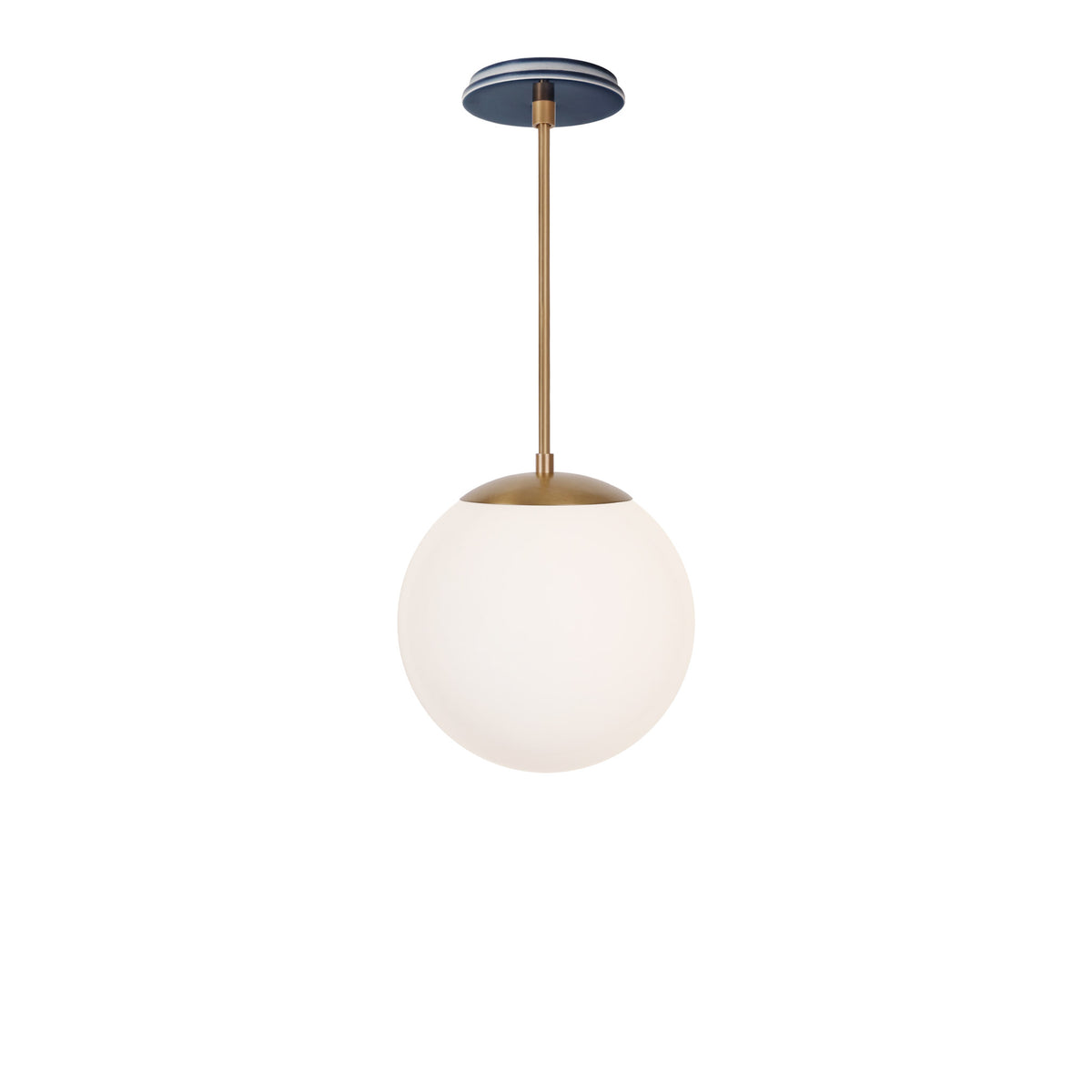 Alto Rod 10” Opal shown in Heirloom Brass with an Indigo Blue Swift Ceramic Canopy
