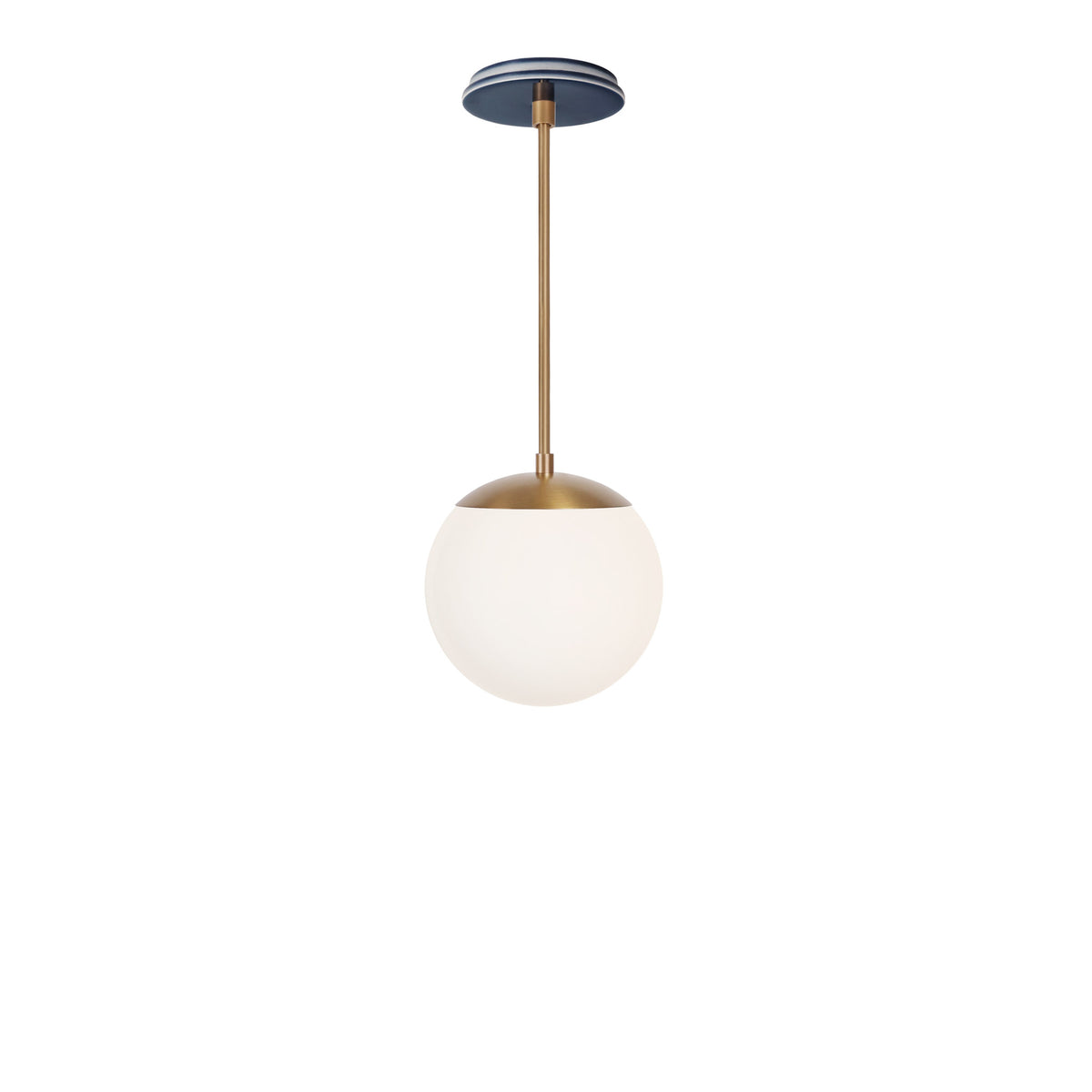 Alto Rod 8” Opal shown in Heirloom Brass with an Indigo Blue Swift Ceramic Canopy