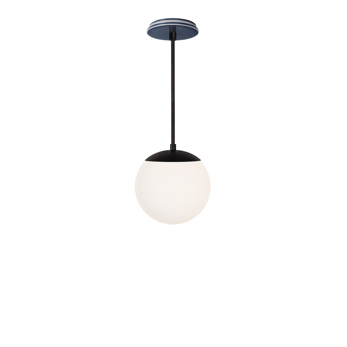Alto Rod 8” Opal shown in Matte Black with an Indigo Blue Swift Ceramic Canopy