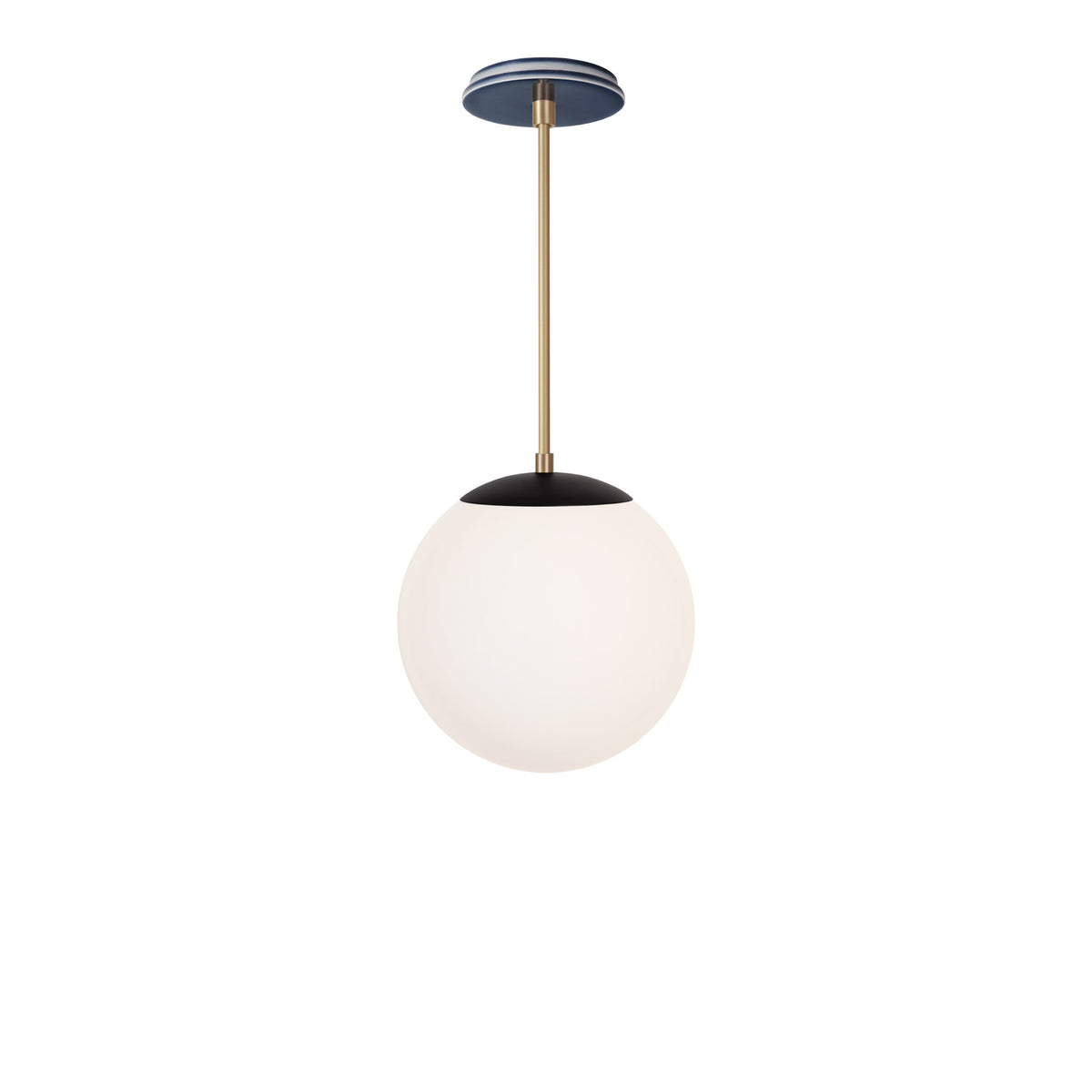 Alto Rod 10” Opal shown in Matte Black with Brass and an Indigo Blue Swift Ceramic Canopy