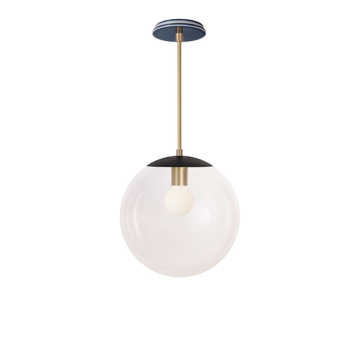 Alto Rod 12” Clear shown in Matte Black with Brass and an Indigo Blue Swift Ceramic Canopy