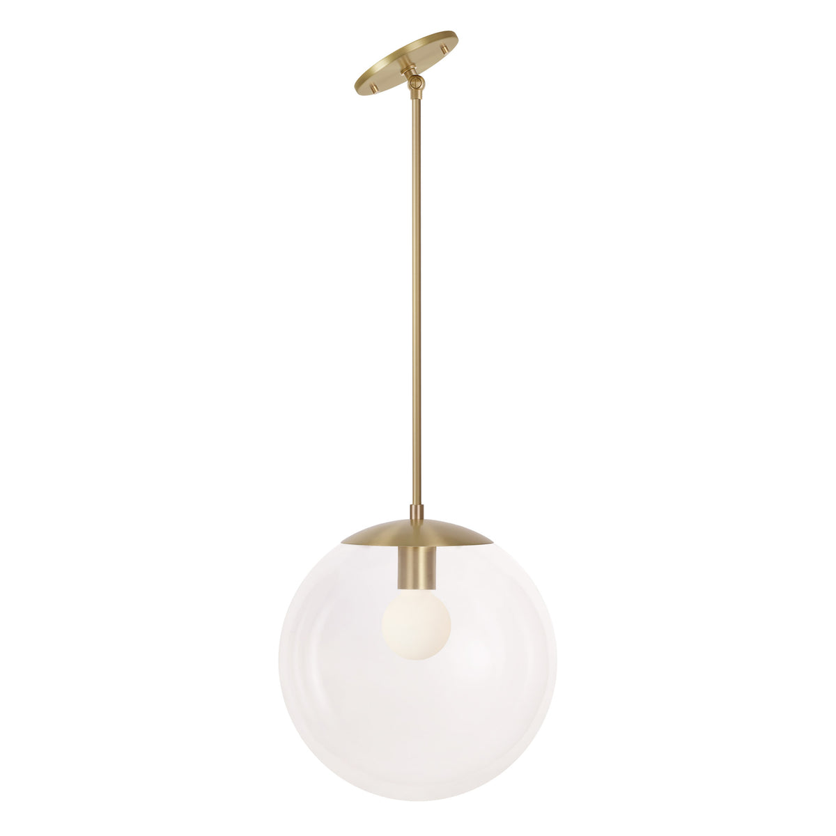 Alto Rod 12" for Vaulted Ceiling shown in Brass with a Clear 12" Globe