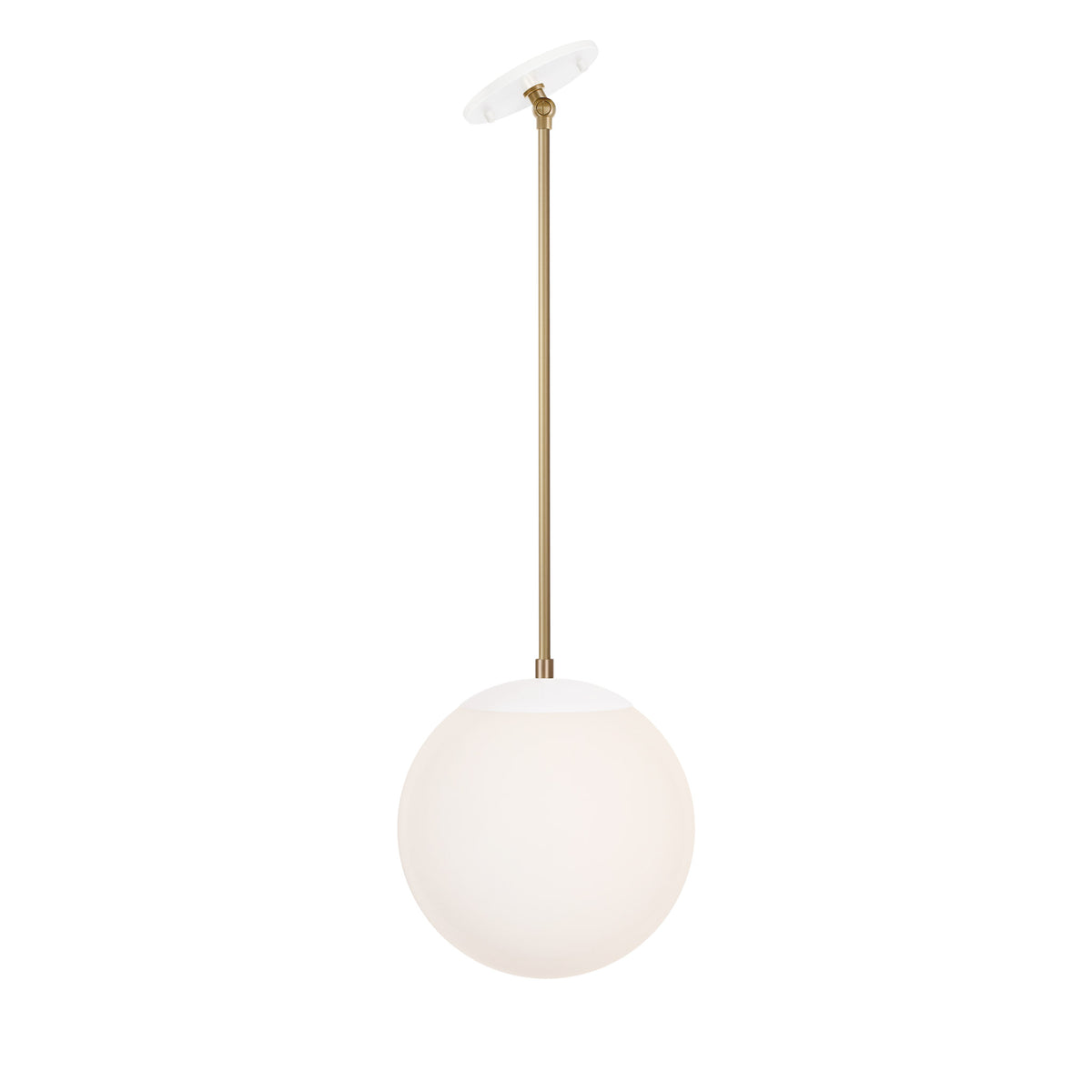 Alto Rod 10" for Vaulted Ceiling shown in White with Brass and an Opal 10" Globe