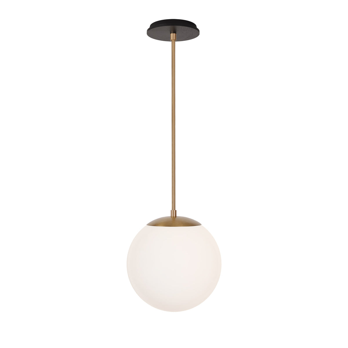 Alto Rod 10” Opal shown in Heirloom Brass with a Black Stained Wood Canopy