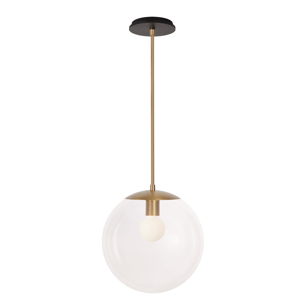 Alto Rod 12” Clear shown in Heirloom Brass with a Black Stained Wood Canopy