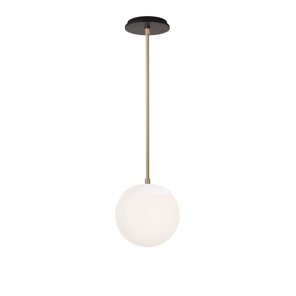 Alto Rod 8” Opal shown in White with Brass and a Black Stained Wood Canopy
