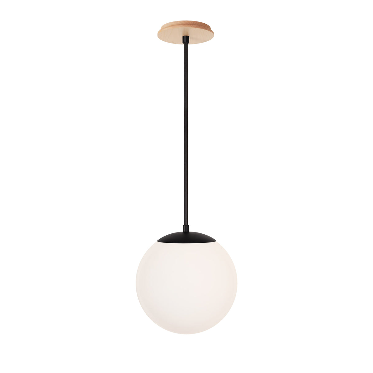 Alto Rod 10” Opal shown in Matte Black with a Maple Wood Canopy