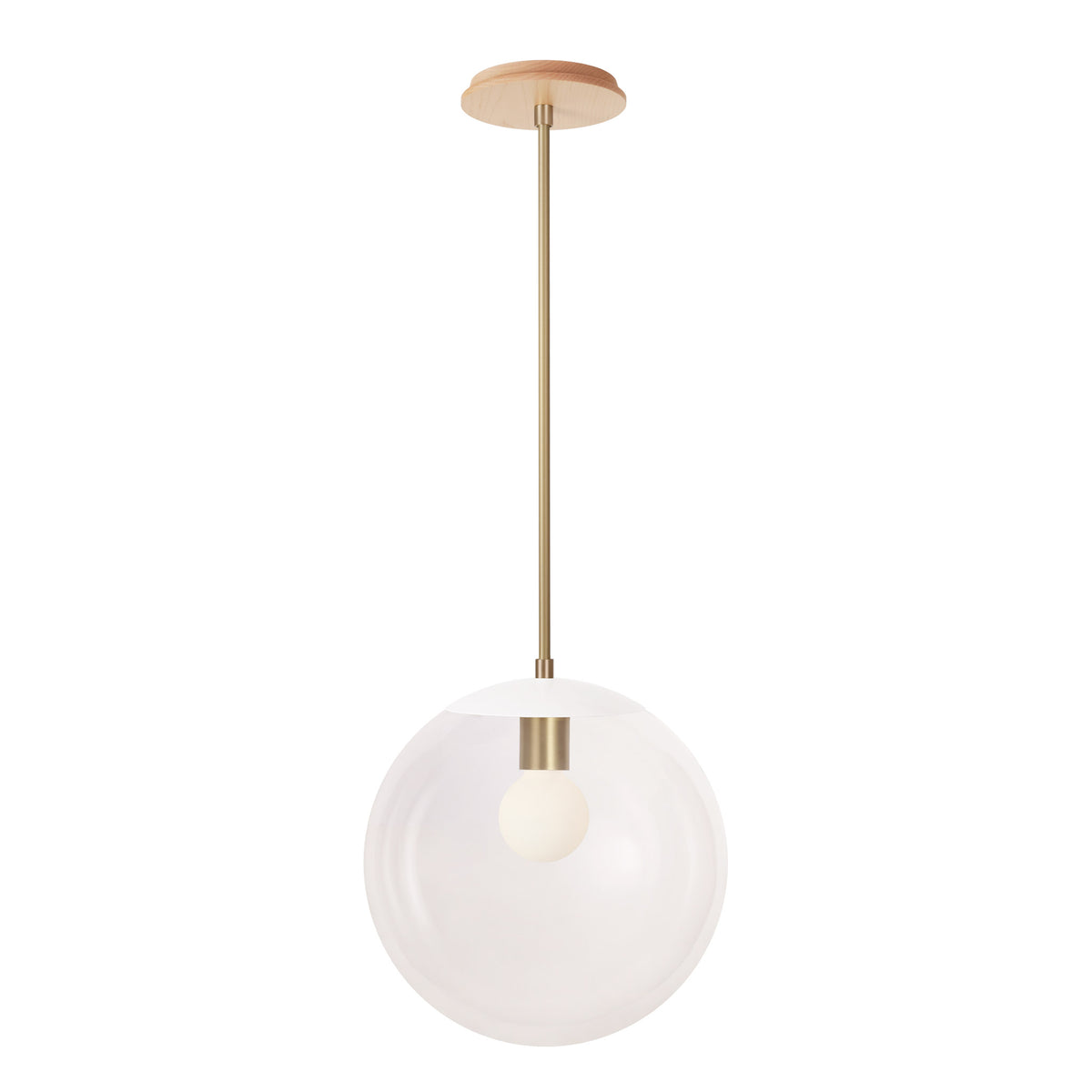 Alto Rod 12” Clear shown in White with Brass and a Maple Wood Canopy