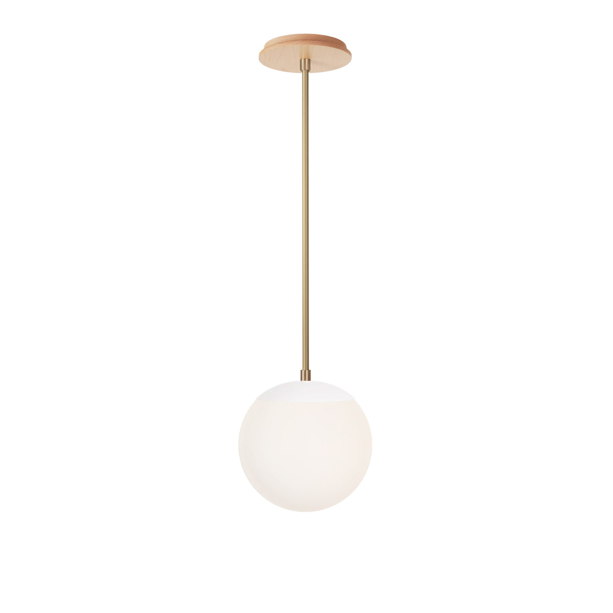 Alto Rod 8” Opal shown in White with Brass and a Maple Wood Canopy