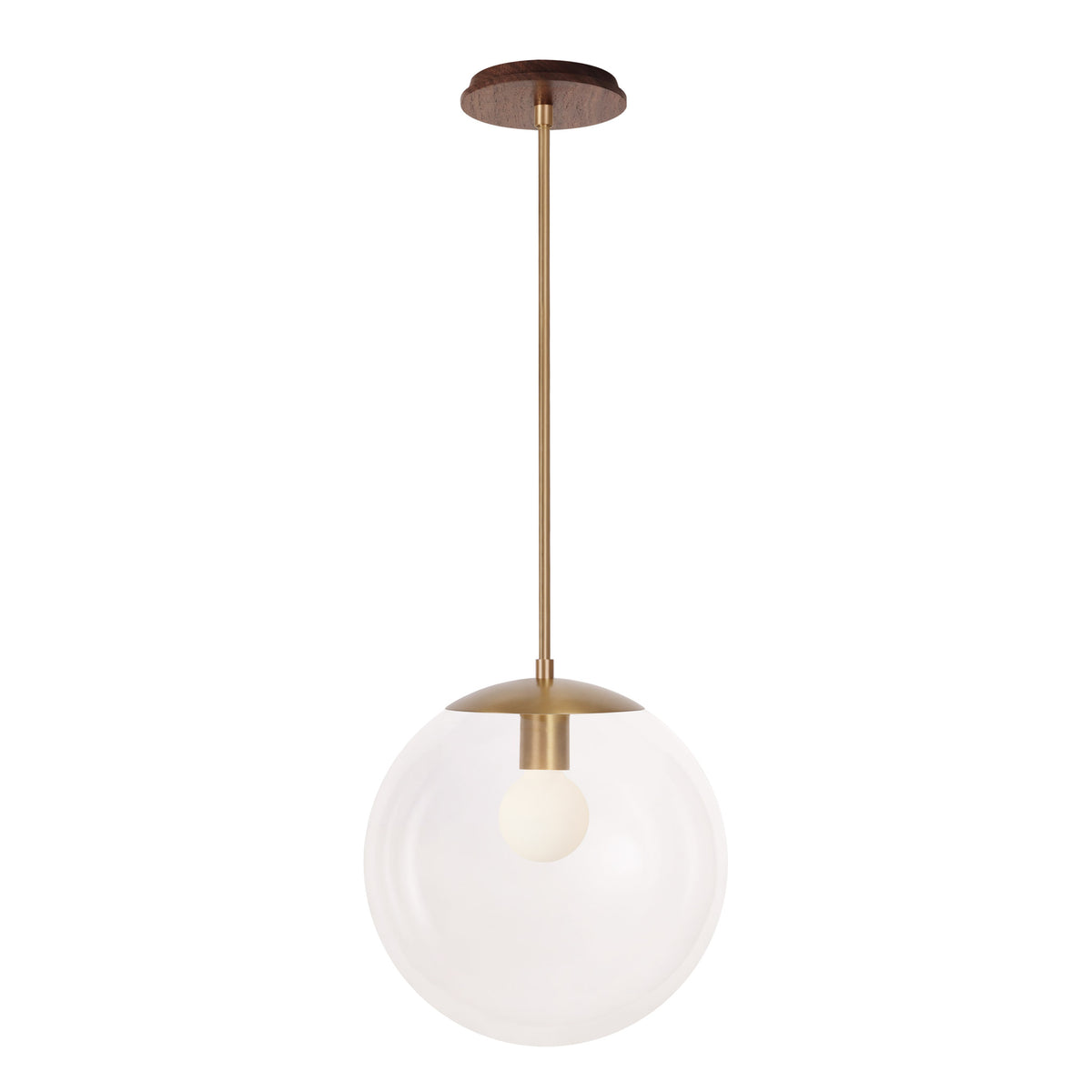 Alto Rod 12” Clear shown in Heirloom Brass with a Walnut Wood Canopy