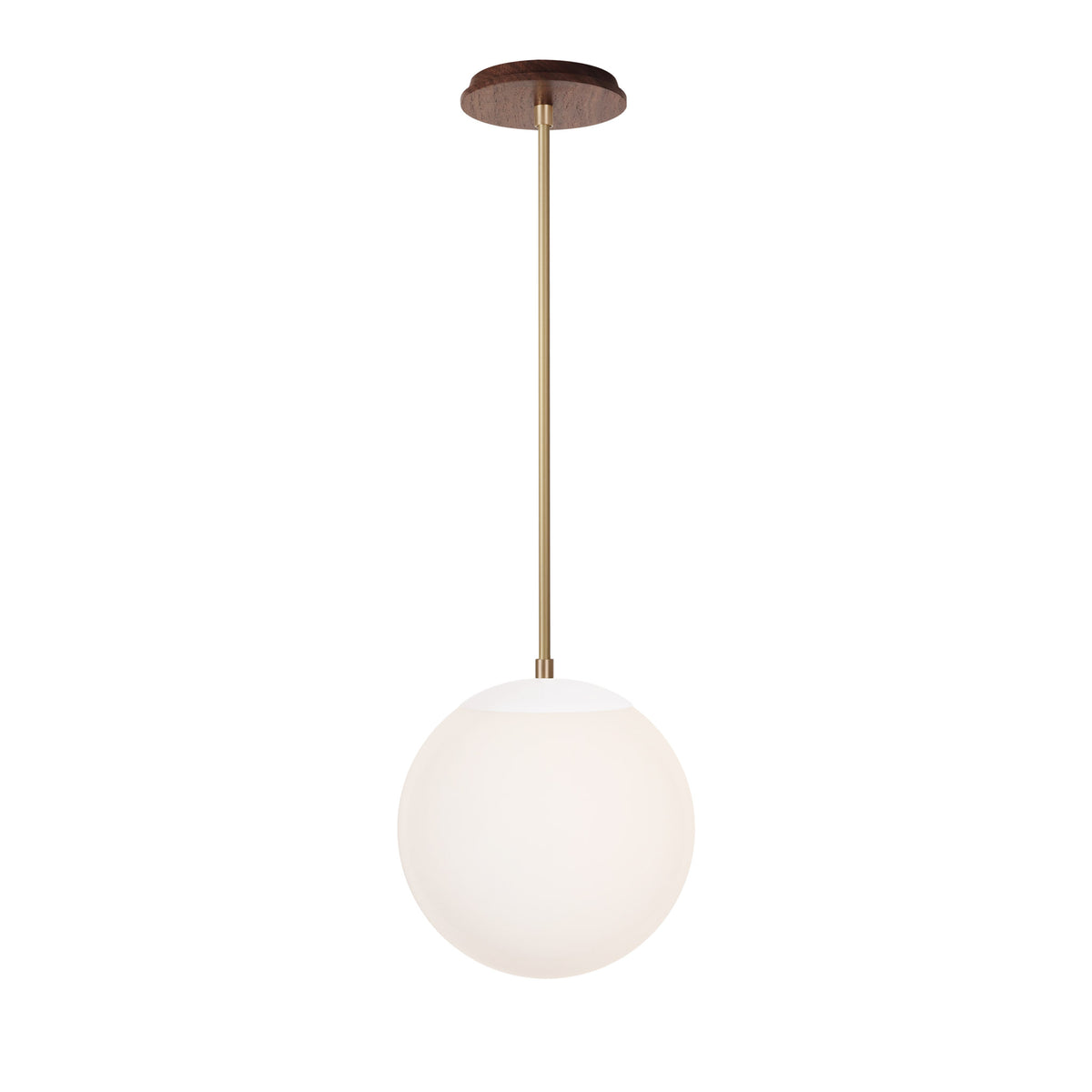 Alto Rod 10” Opal shown in White with Brass and a Walnut Wood Canopy