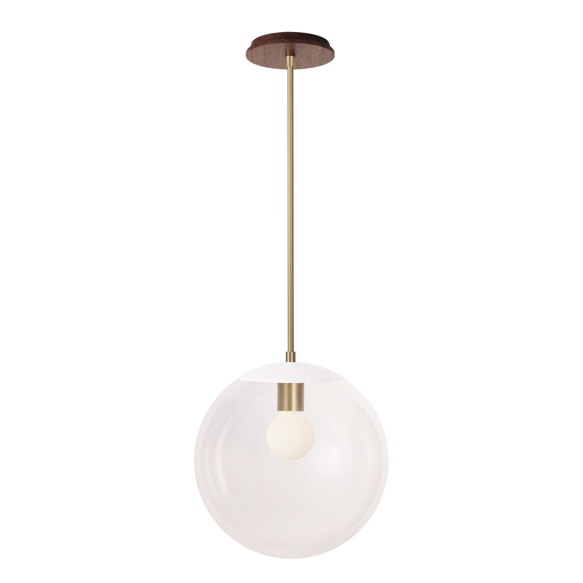 Alto Rod 12” Clear shown in White with Brass and a Walnut Wood Canopy