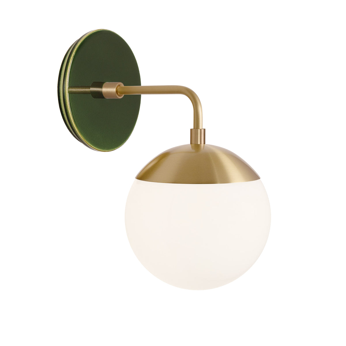 Alto Sconce 6” shown in Brass with a Forest Green Swift Ceramic Canopy