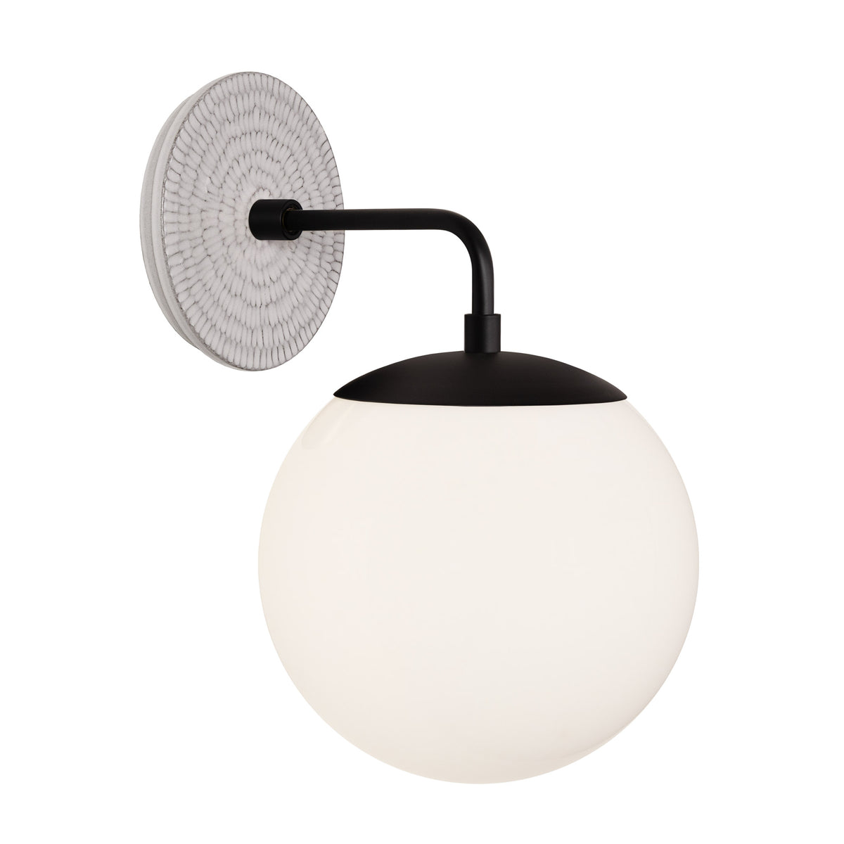 Alto Sconce 8” shown in Matte Black with a Brownstone White Sunflower Ceramic Canopy