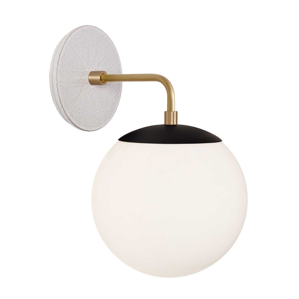 Alto Sconce 8” shown in Matte Black with Brass and a Brownstone White Star Ceramic Canopy