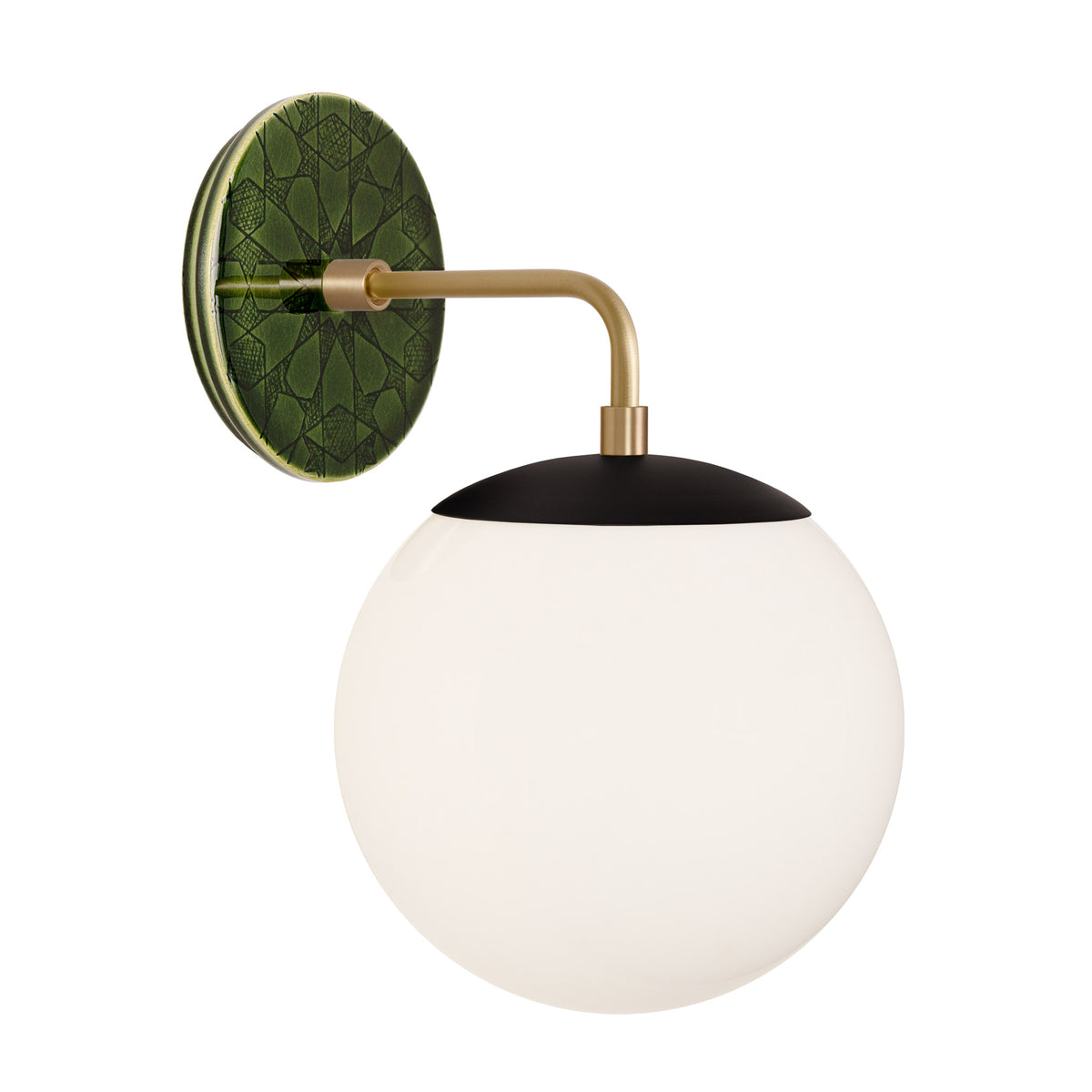Alto Sconce 8” shown in Matte Black with Brass and a Forest Green Star Ceramic Canopy