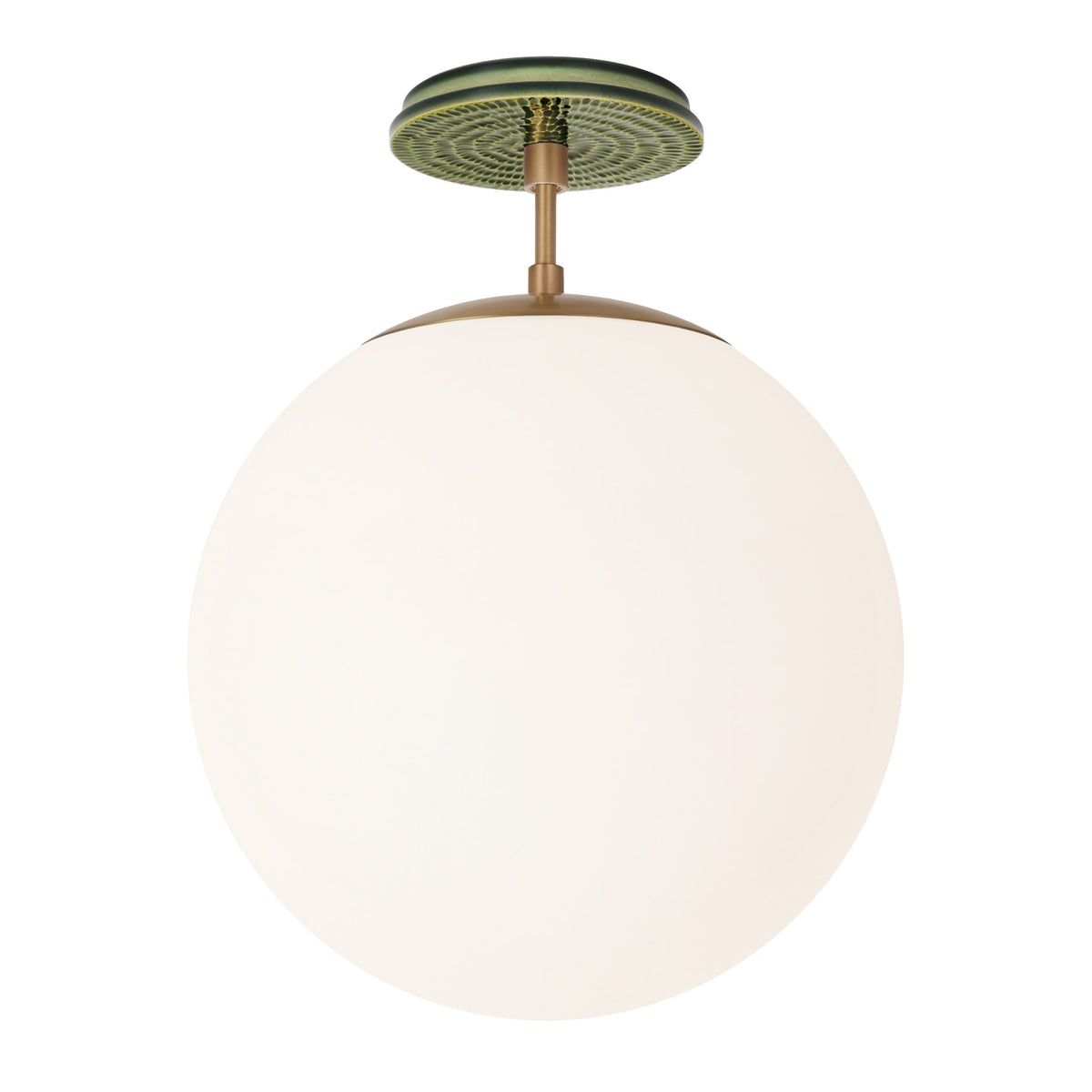 Alto Surface 12” shown in Heirloom Brass with a Forest Green Sunflower Ceramic Canopy
