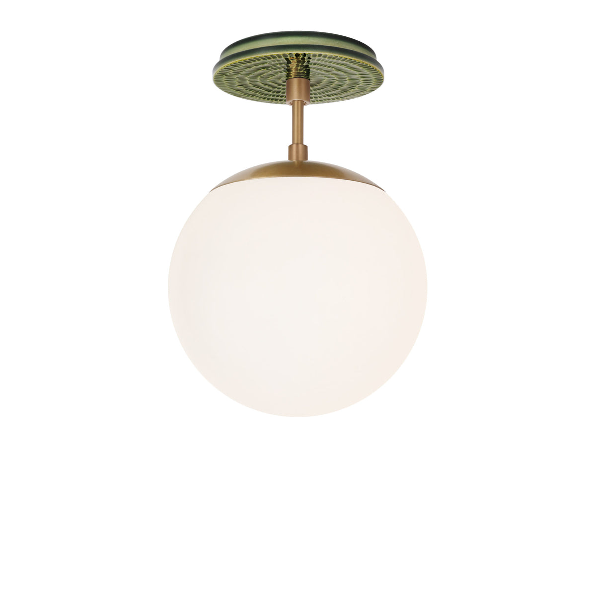 Alto Surface 8" shown in Heirloom Brass with a Forest Green Sunflower Ceramic Canopy